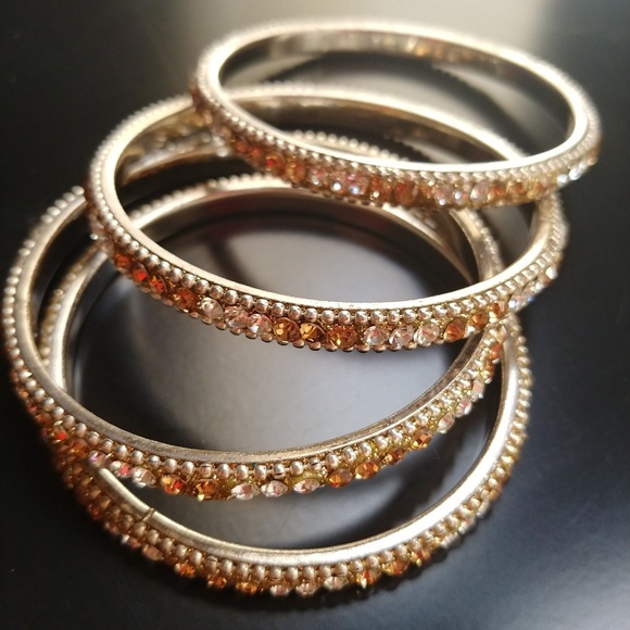 NWOT Gold Silver rehinstones Designed Bangles - Picture 3 of 4